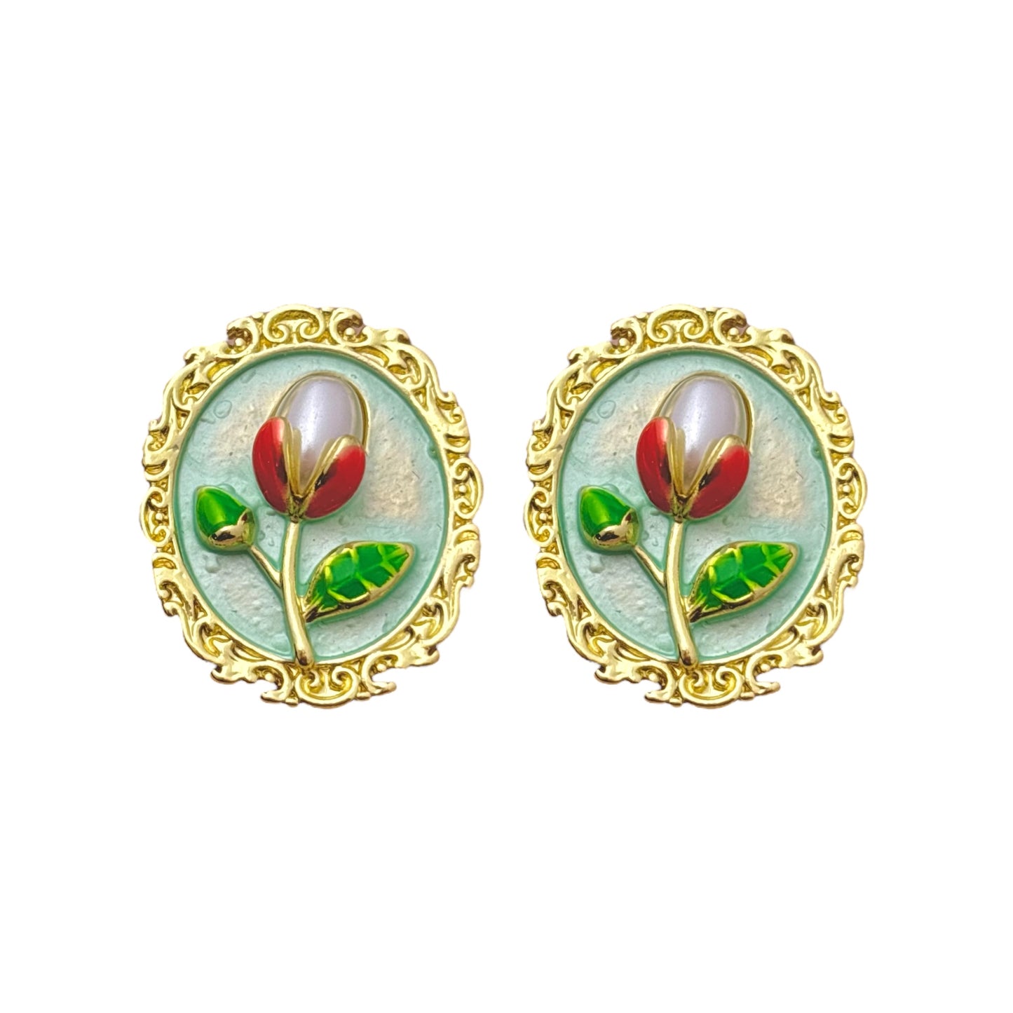 Whimsy Flora Studs -Hand Painted | Baby Blue