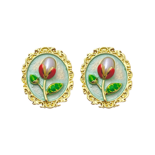 Whimsy Flora Studs -Hand Painted | Baby Blue