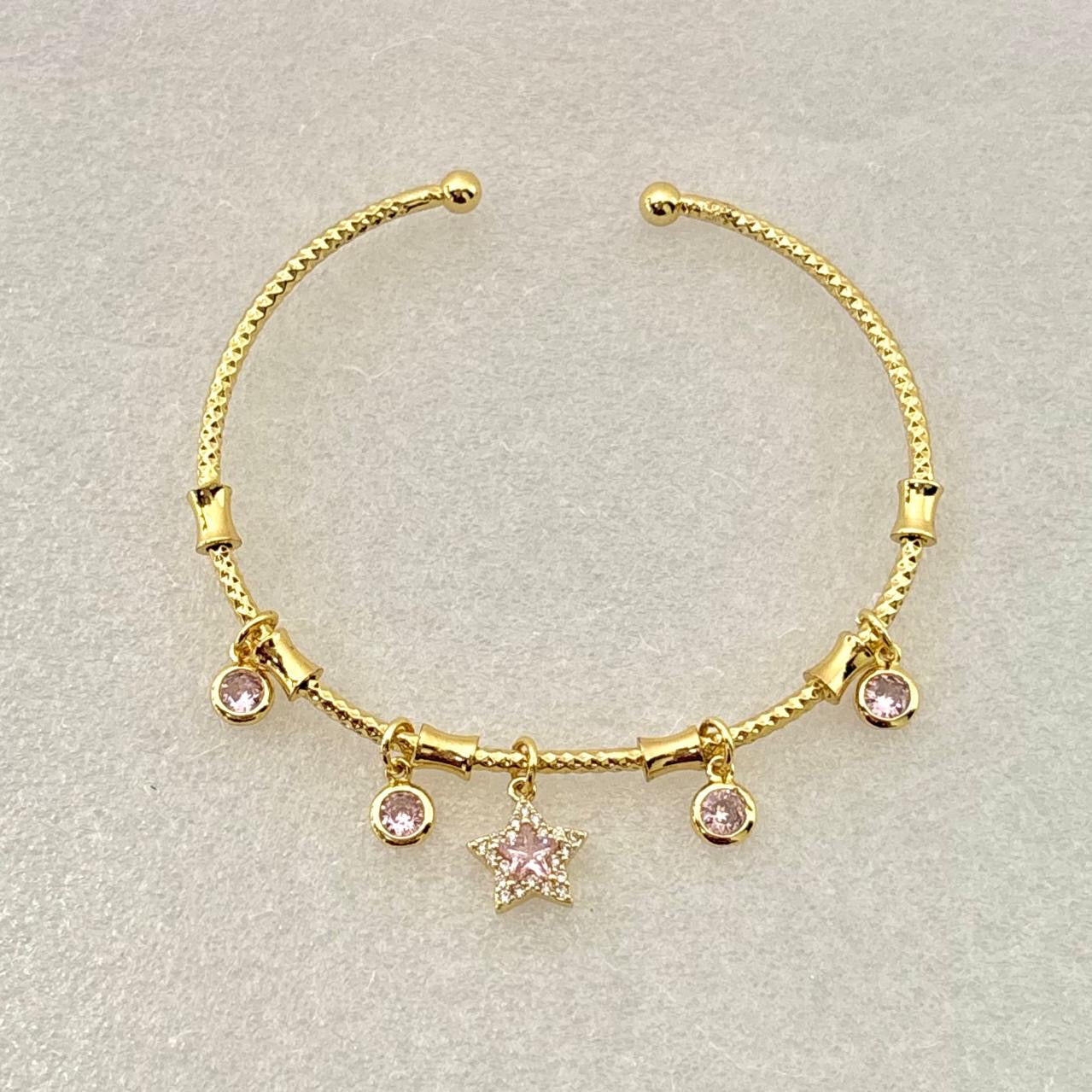 Twinkling Pink Gem Charm Cuff
