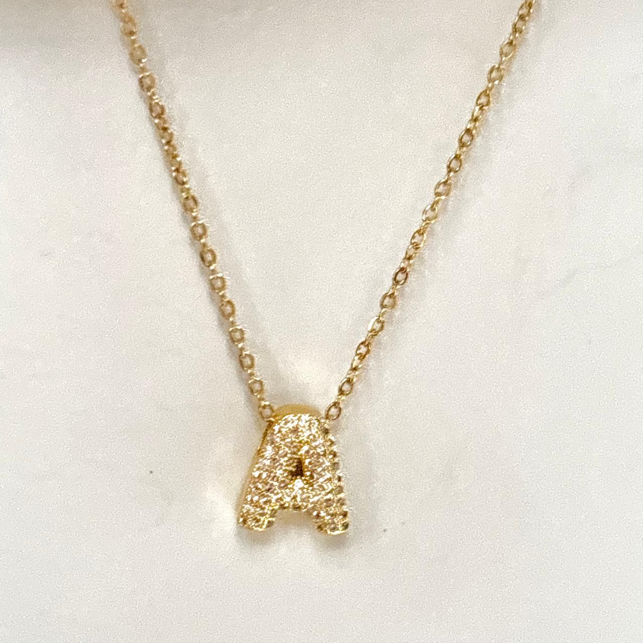 Paved Puffy Initial Necklace -Mini
