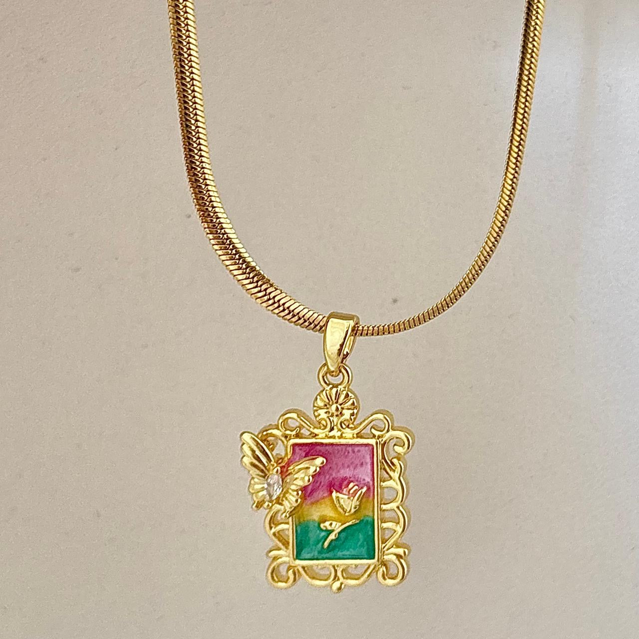 Renaissance Zircon Necklace -18K |  Hand Painted