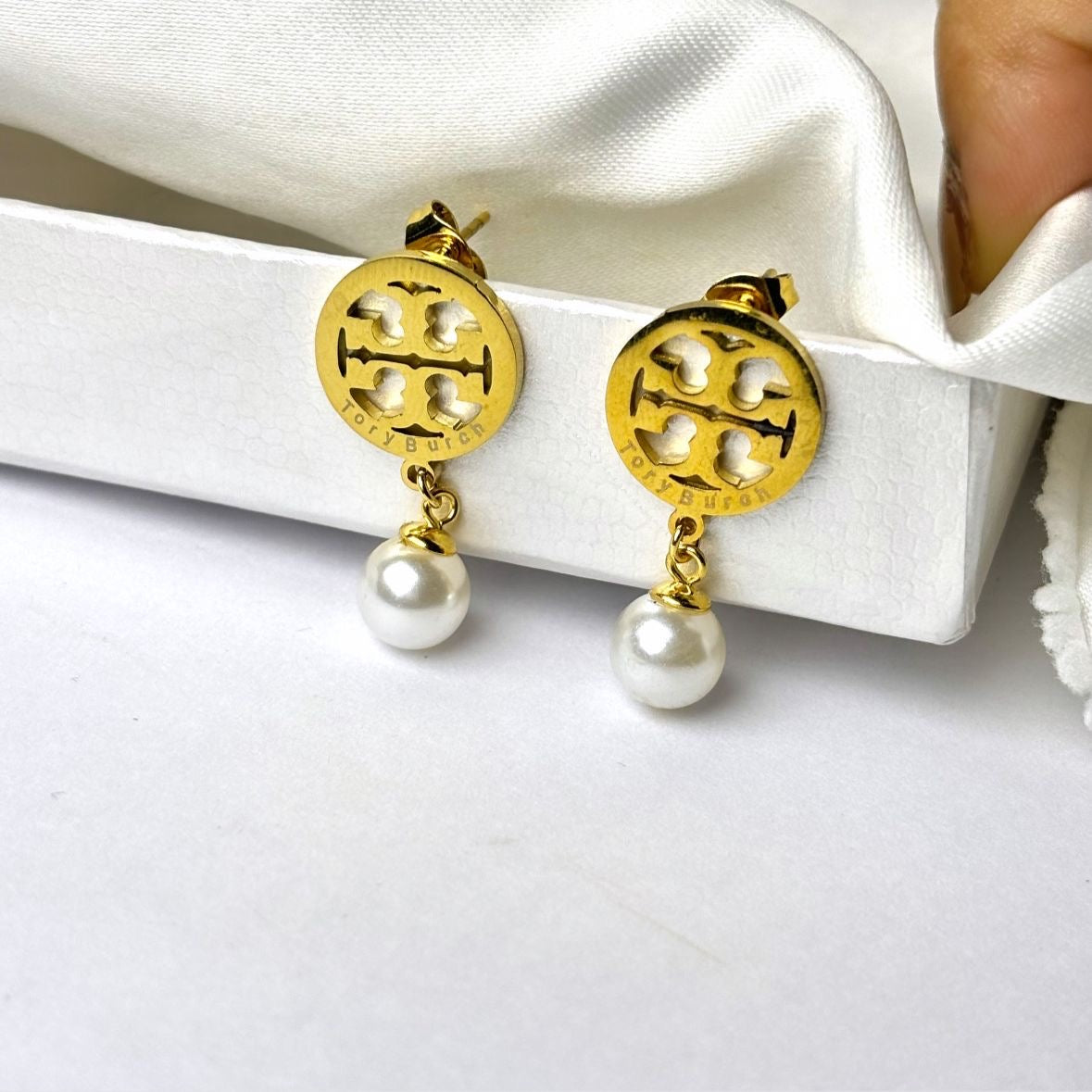 TB Pearl Charm Earrings