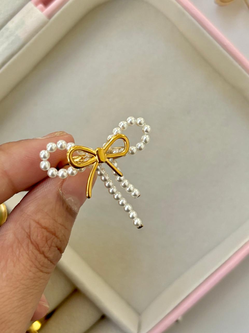 Whimsy Perlee Bow Ring -Handmade