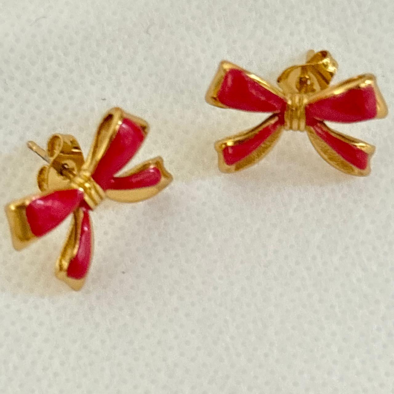 Petite Ribbon Charm Studs -Red