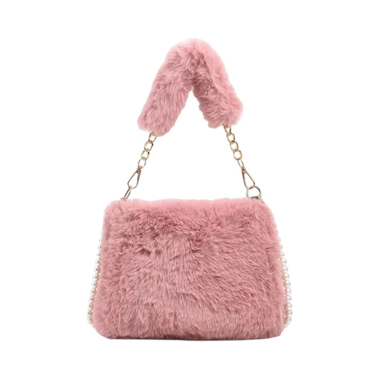 Plush Fluffy Square Tote Bag -Pink