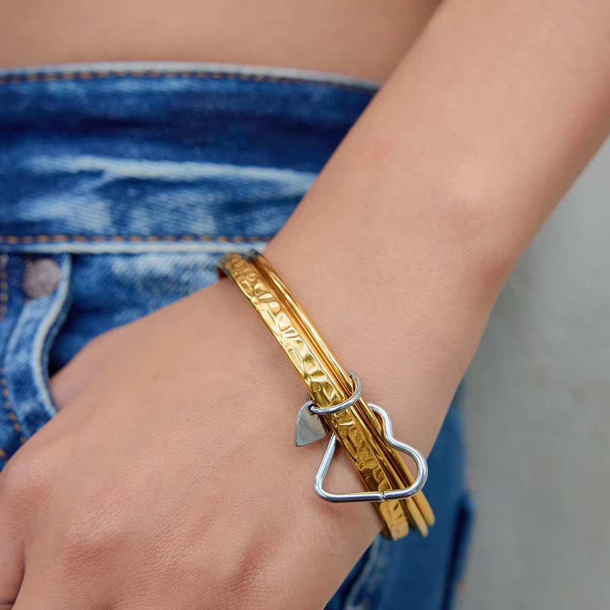 Amour Heart Lock Bangle Stack -Set Of Three