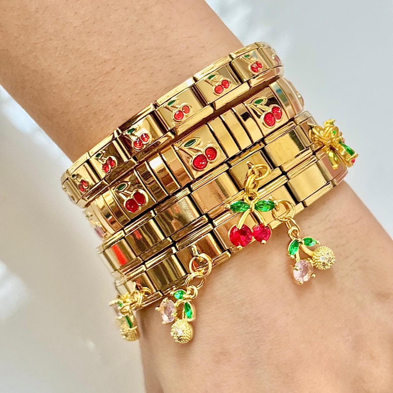 Pave Cherry Cz Charm Italian Bracelet