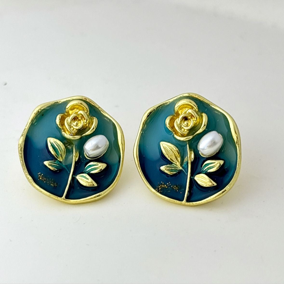 Enchanted Rose Studs -Ocean Blue