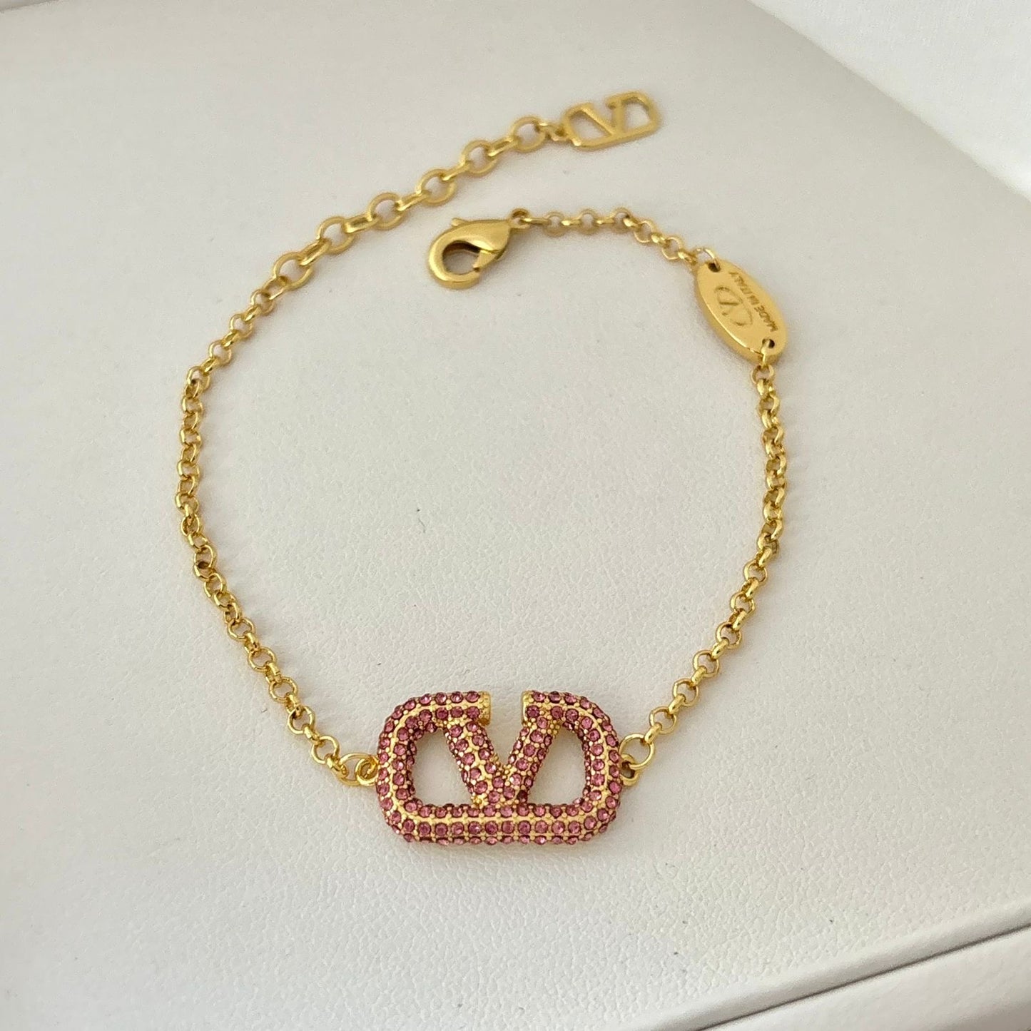 Pink Swarovski Crystal V Bracelet -22K