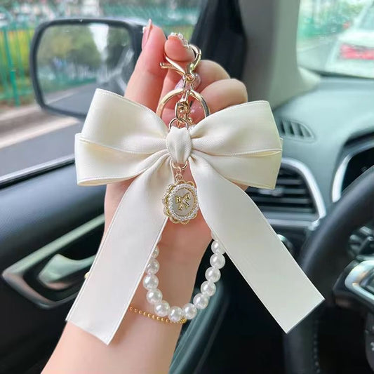 Ribbon Bow Pearl Bag X Phone Charm -White