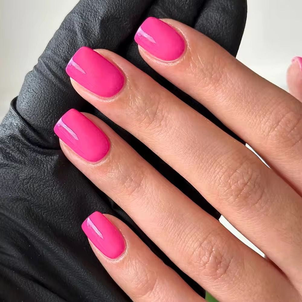 Fuchsia Pink Gel Press On Squaroval Nails