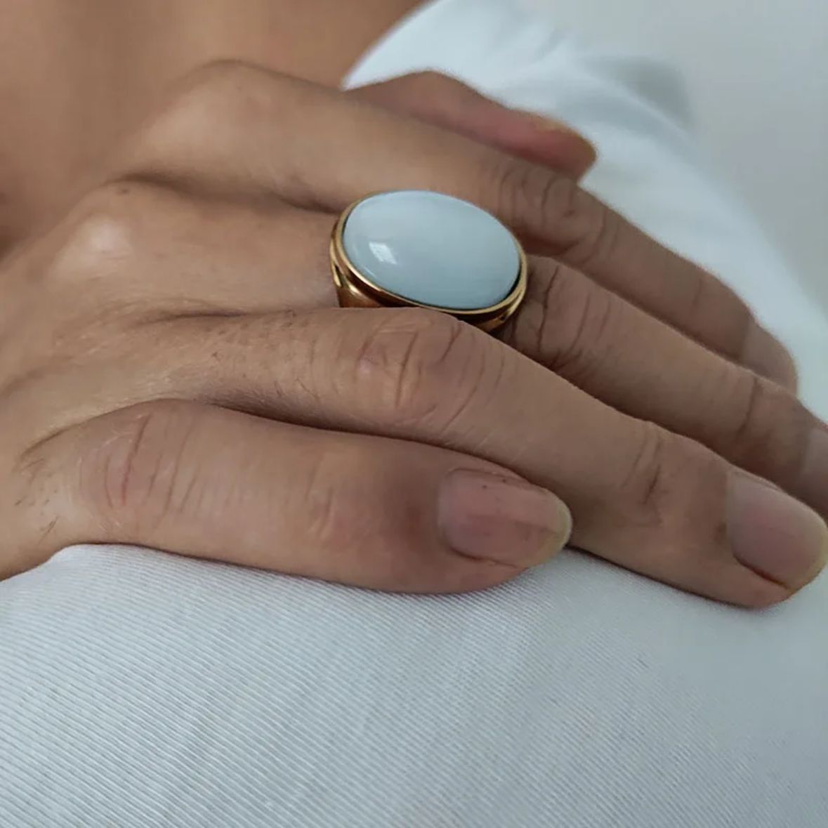 Agate Sky Blue Signet Ring