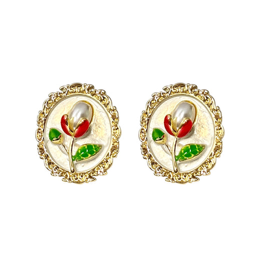 Whimsy Flora Studs -Hand Painted | White