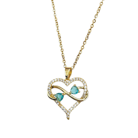Heart Infinity Aqua X White Zircon Necklace -18K