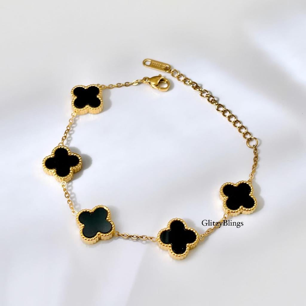 Luxe Black 5 Motifs Clover Bracelet