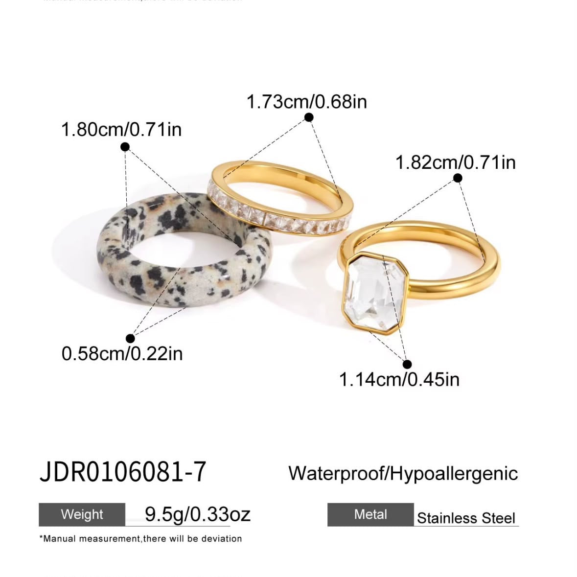 Dalmatian Ice Stack Ring Set -Set of Three
