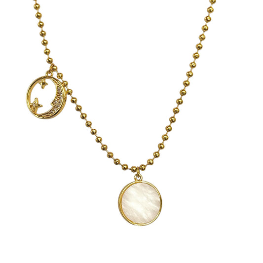 Moon Cz X Shell Necklace -18K