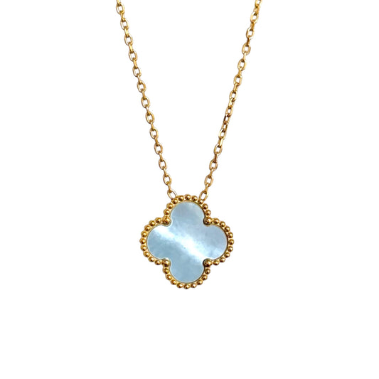 Icy Blue Clover Pendant Necklace -22K