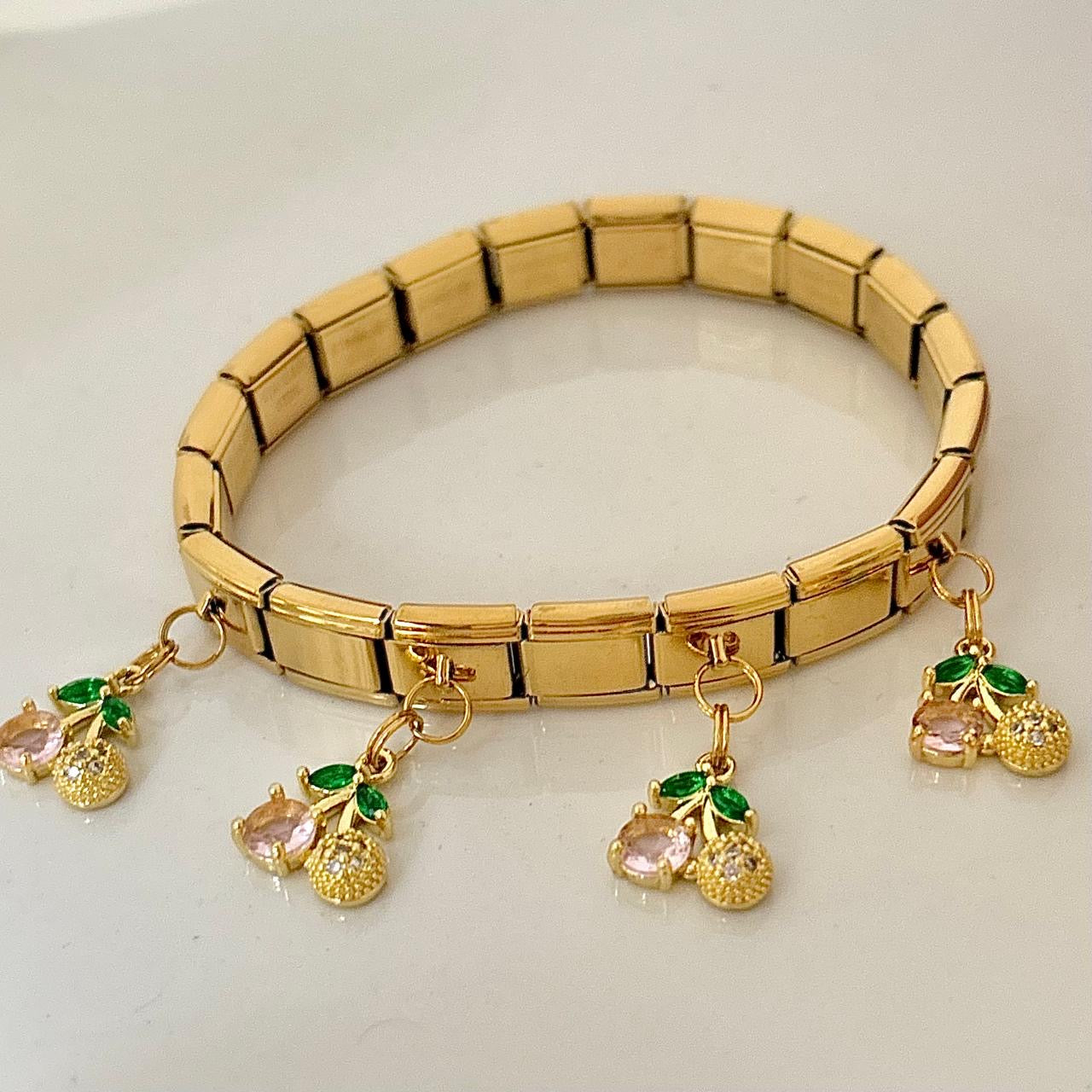 Pave Cherry Cz Charm Italian Bracelet