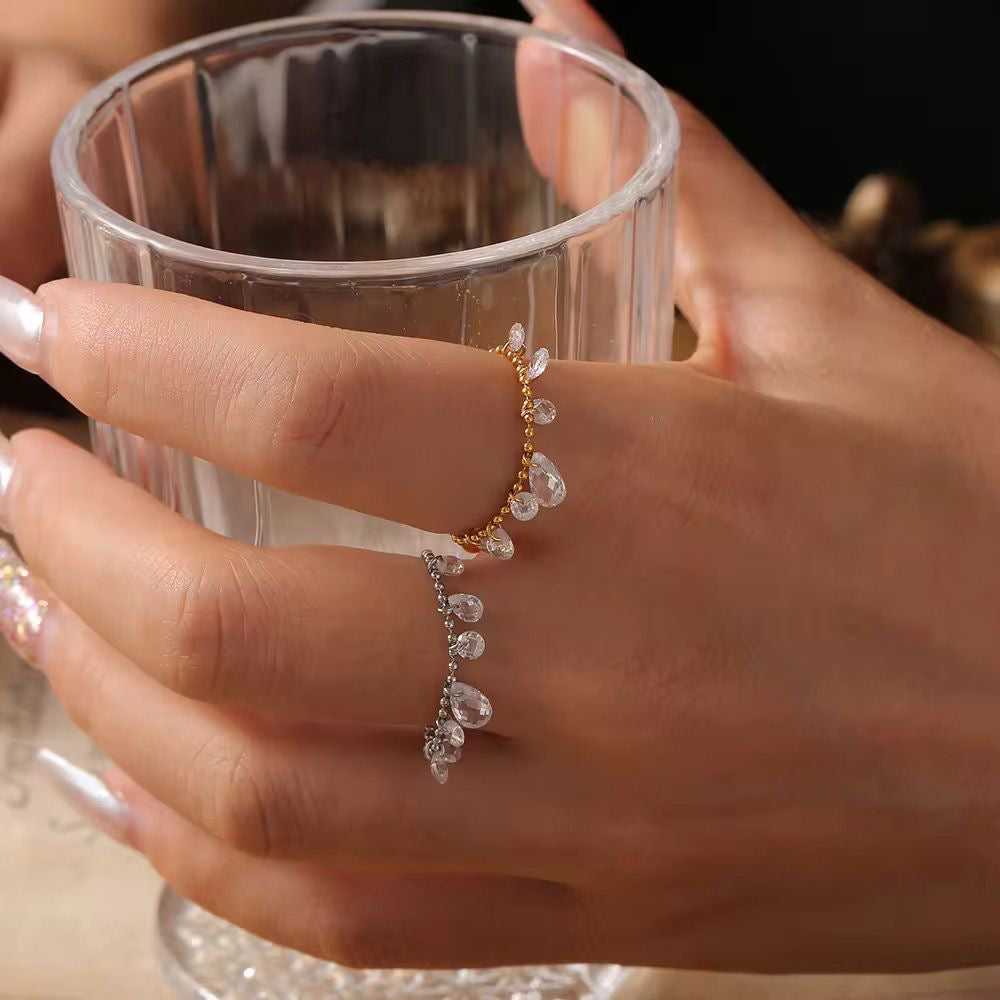 Crystal Drip Ring -Adj To Any Size
