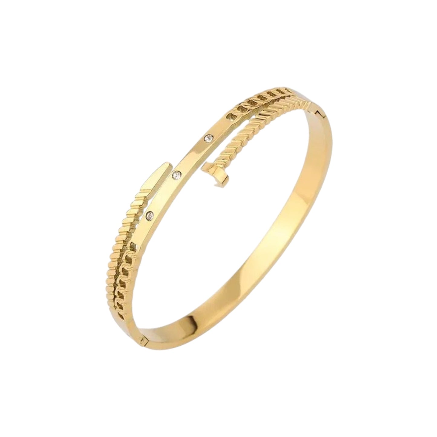 Nail Cz Layered Curb Bracelet -18K