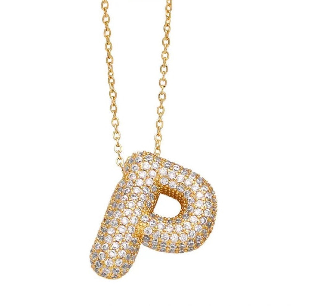 Paved Puffy Initial Necklace -18K