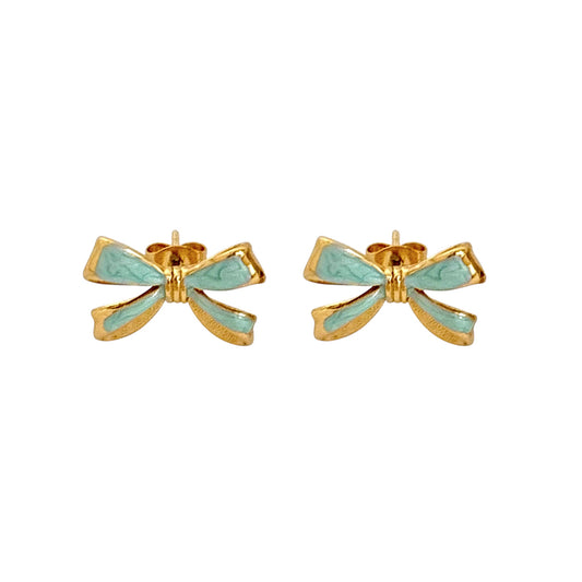 Petite Ribbon Charm Studs -Baby Blue