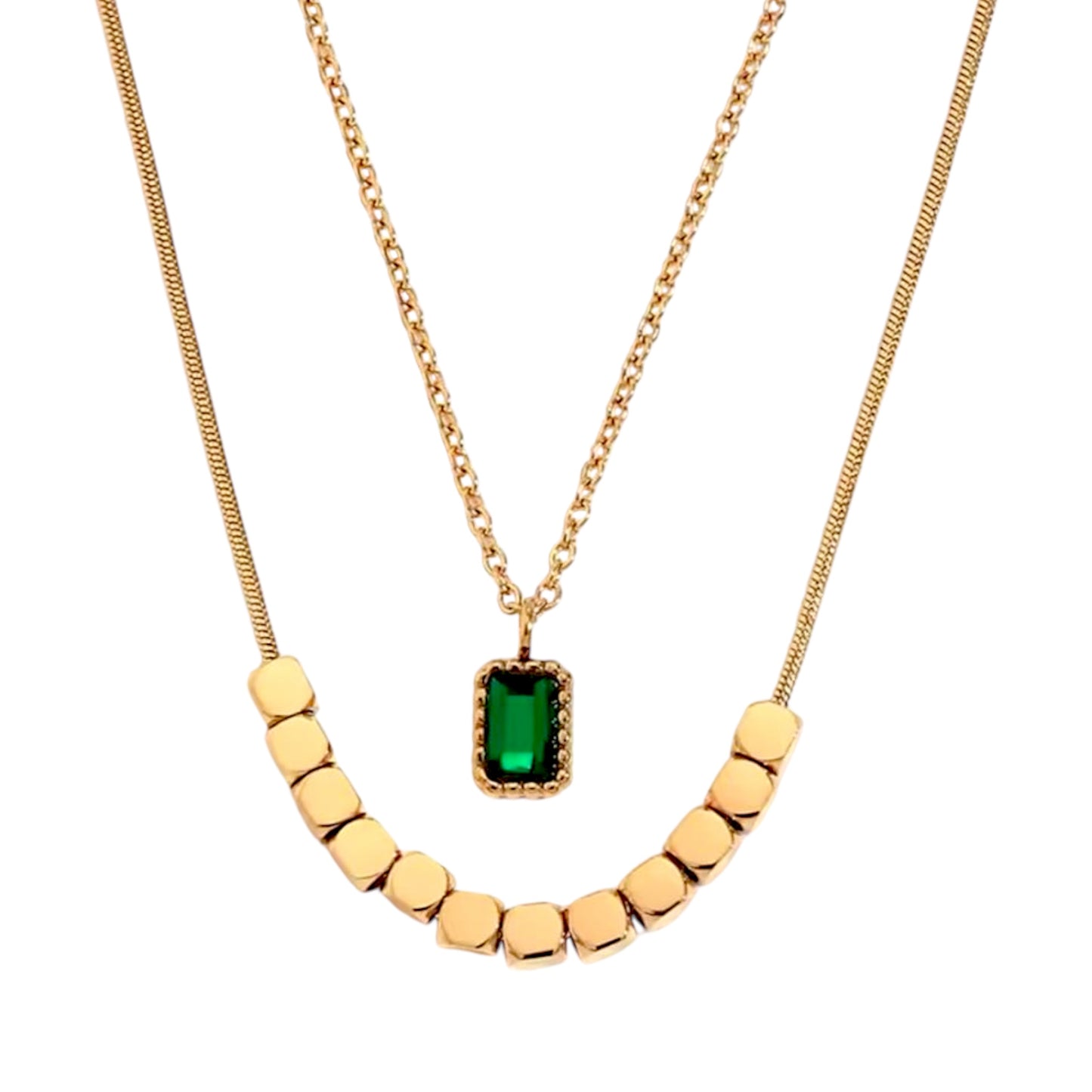 Nova Emerald Layered Necklace -18K