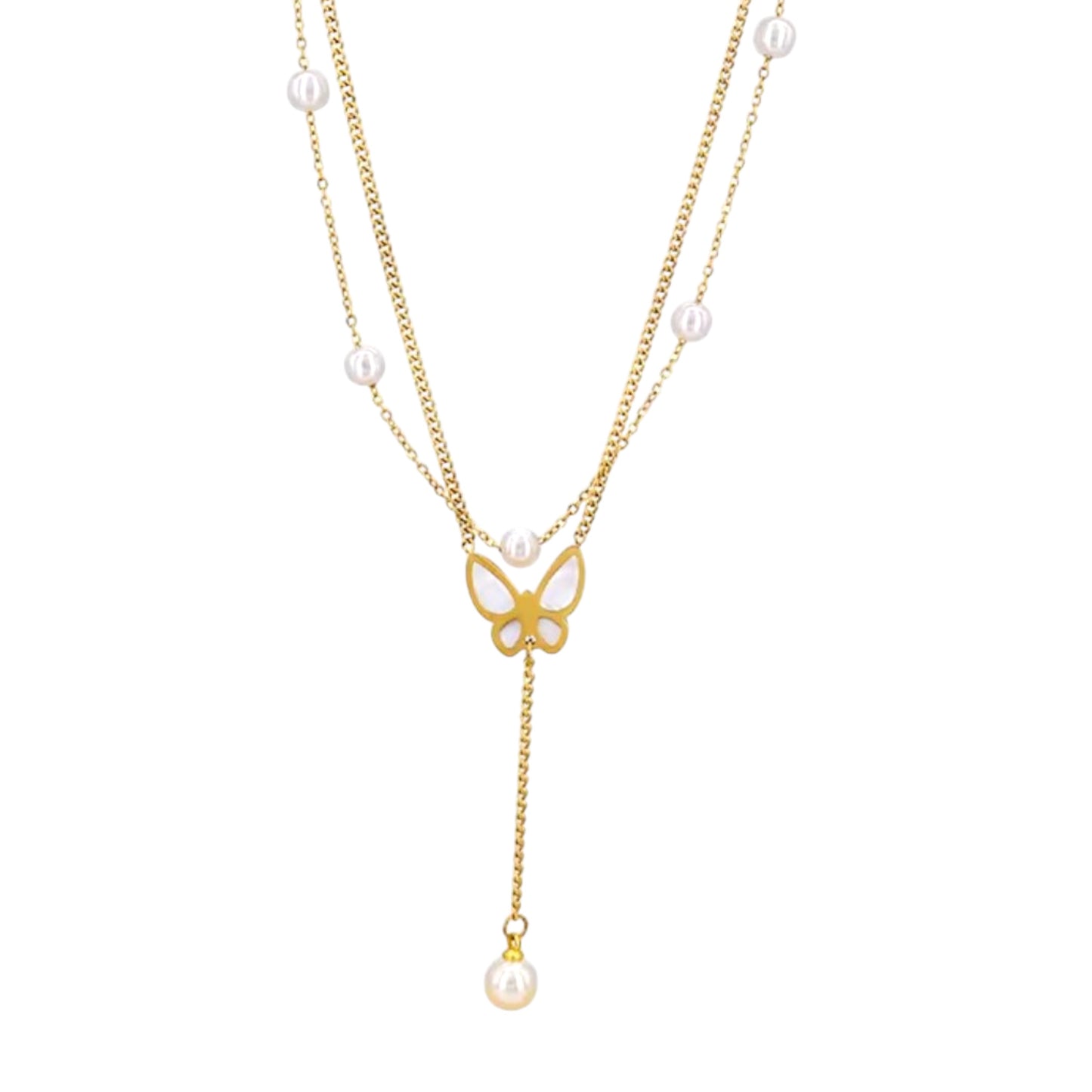 Layered Pearl X Flutter Lariat Necklace