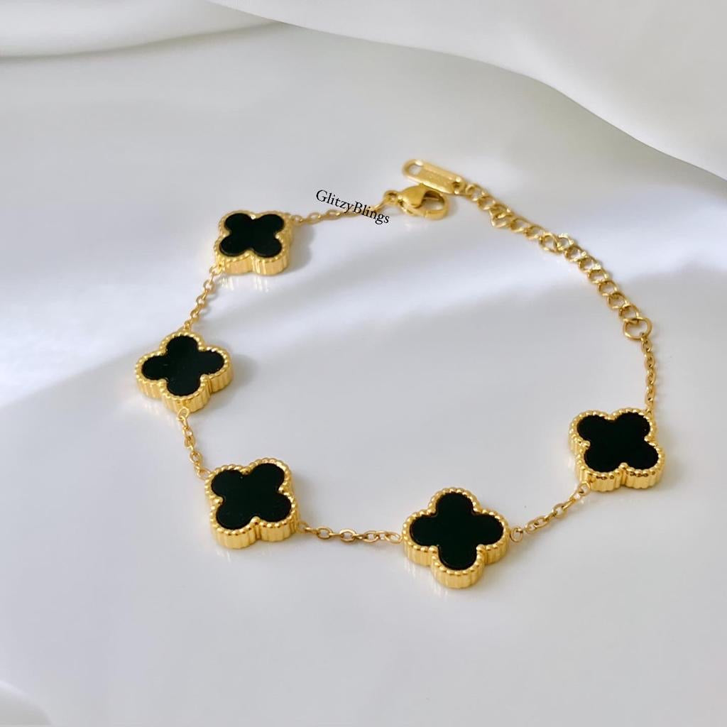 Luxe Black 5 Motifs Clover Bracelet