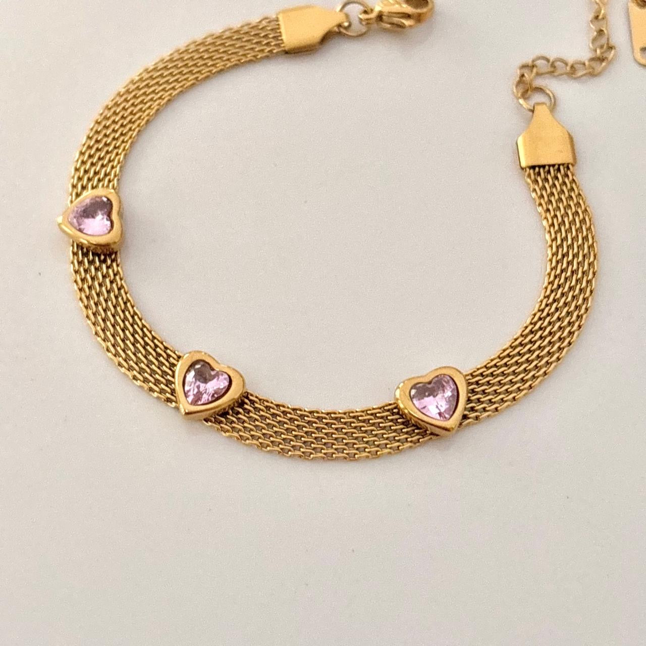 Love Note Mesh Bracelet -Pink Gem