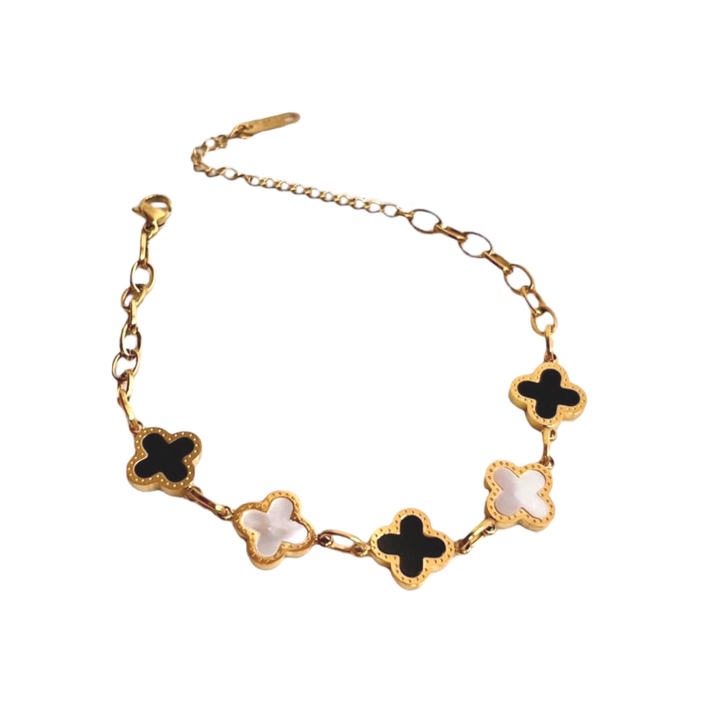 Luxe Black X Mother Of Pearl Clover Bracelet