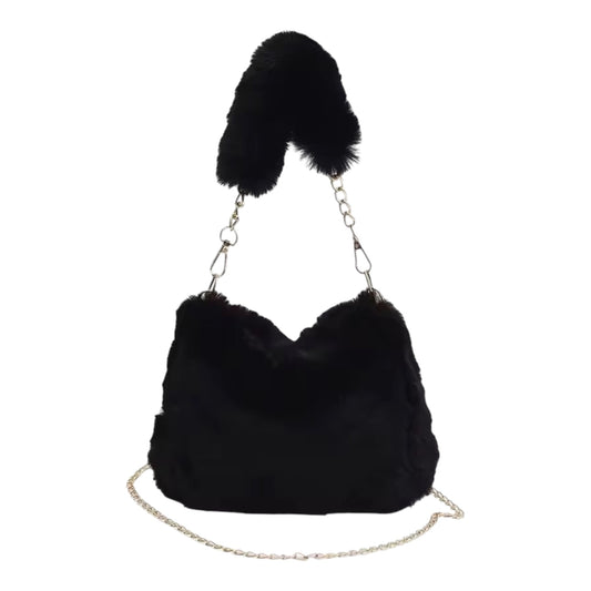 Plush Fluffy Square Tote Bag -Black