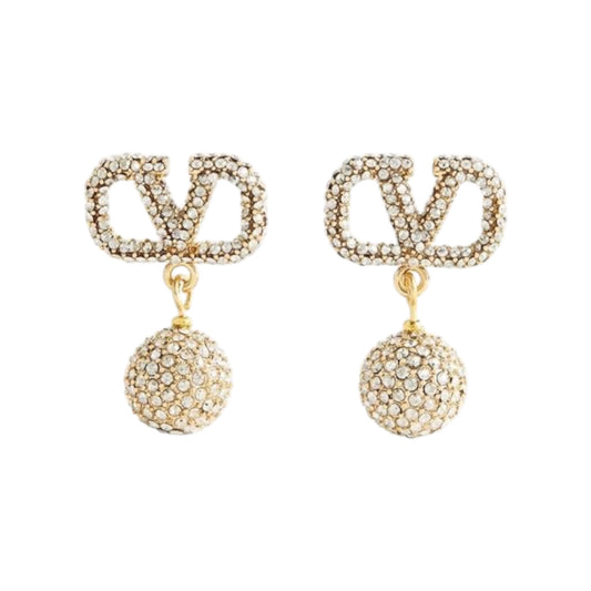 Luxurious V- All Diamond Embellish Ball Drop Studs-22K | Swarovski Crystal