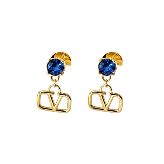 Aqua Swarovski V-Drop Studs -22K