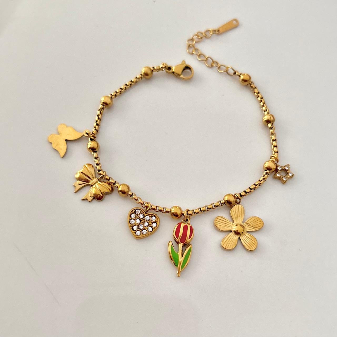 Whimsy Bloom & Bow Charms Bracelet