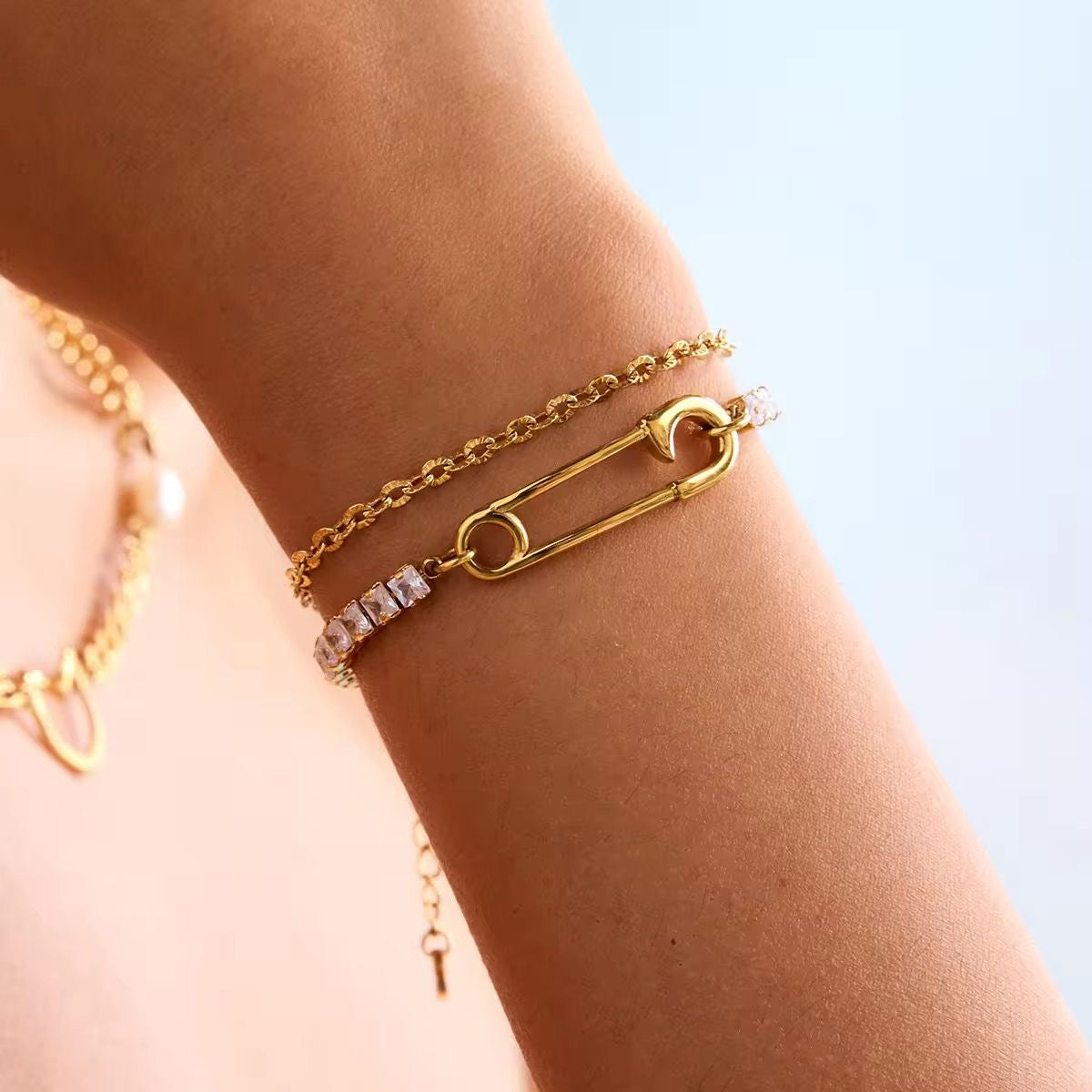 Bling Pinned Layered Bracelet