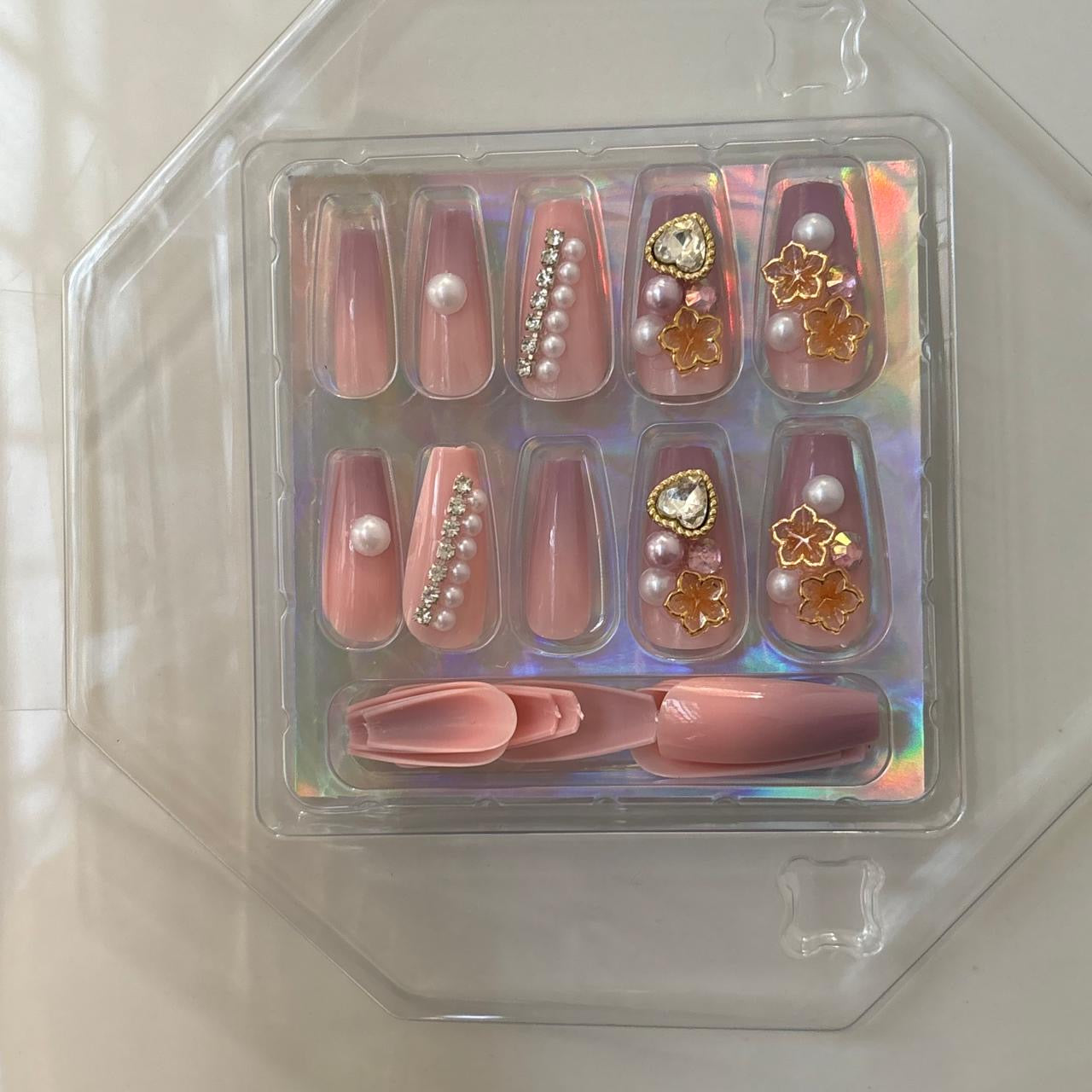 Pink X Lilac Ombre Bling Rhinestone Press On Nails