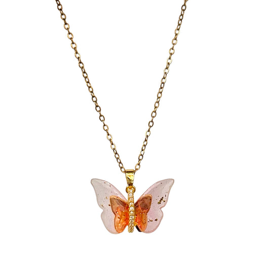 Pink Crystal Mariposa Necklace