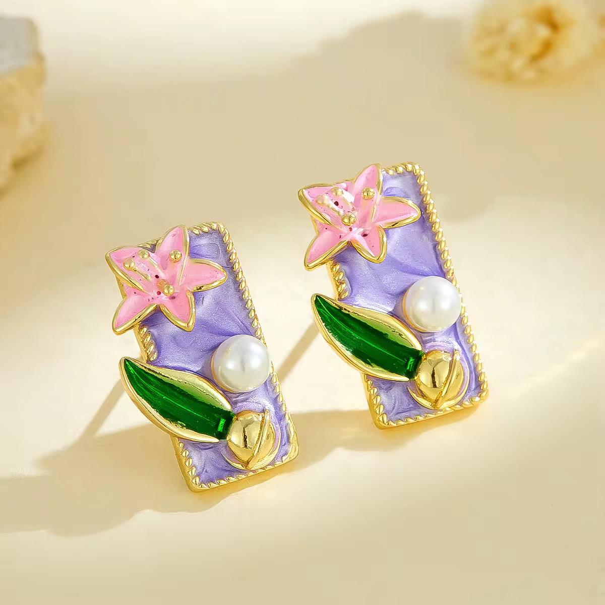 Fairycore Lily Studs -Hand Painted