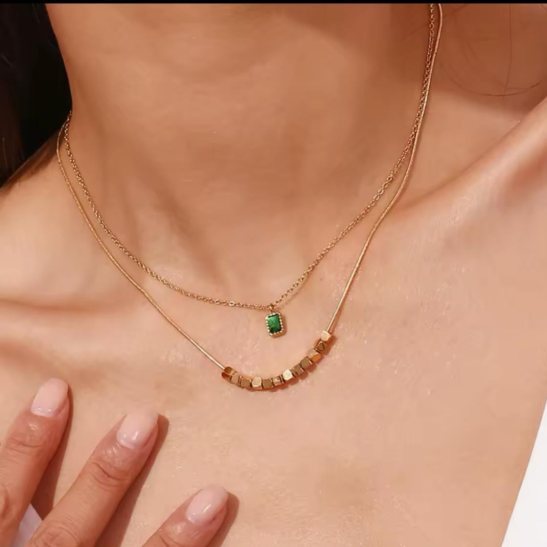 Nova Emerald Layered Necklace -18K