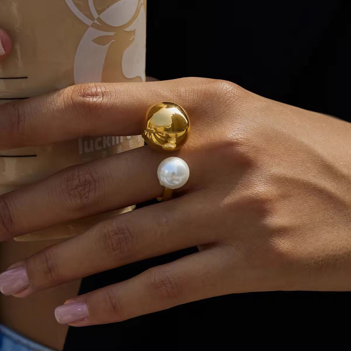 Pearl Party Ring -Adjustable
