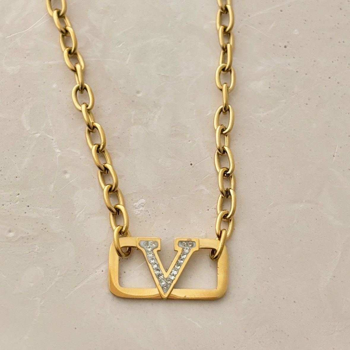 Vlogo Cz Link Chain Necklace -18K