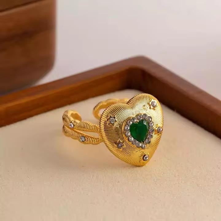 Emerald Princess Heart Ring -Adjustable