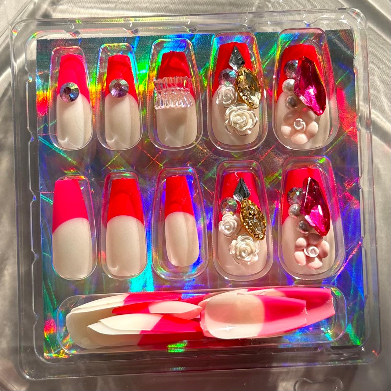 Fuchsia Pink Rhinestone Press On Nails