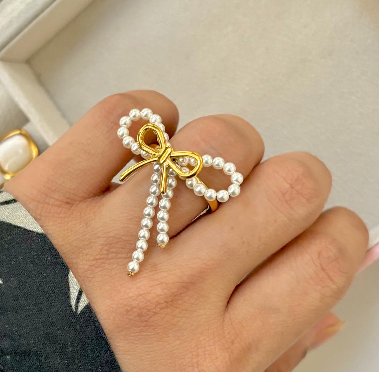 Whimsy Perlee Bow Ring -Handmade