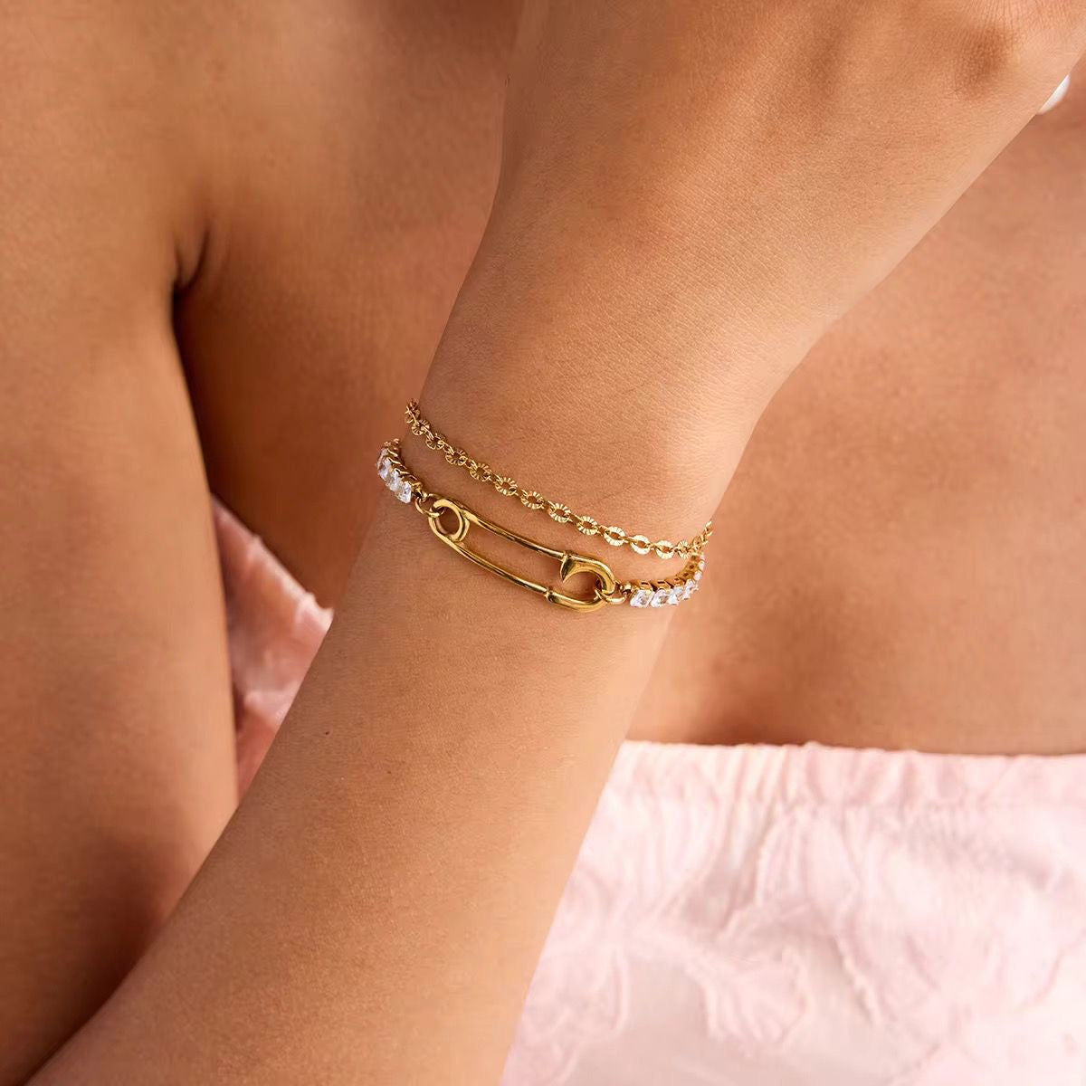 Bling Pinned Layered Bracelet