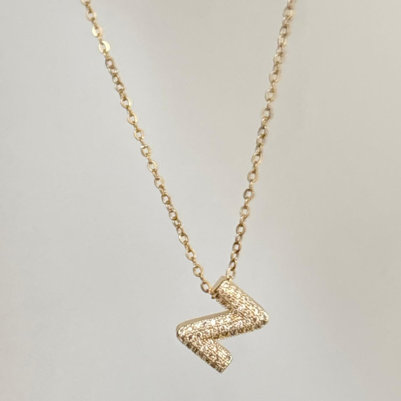 Paved Puffy Initial Necklace -Mini