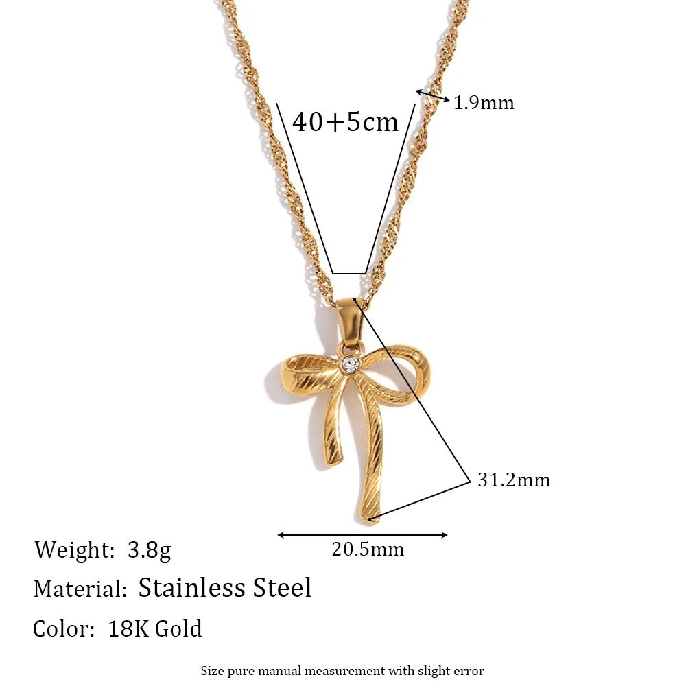 Dangle Bow Necklace -18K