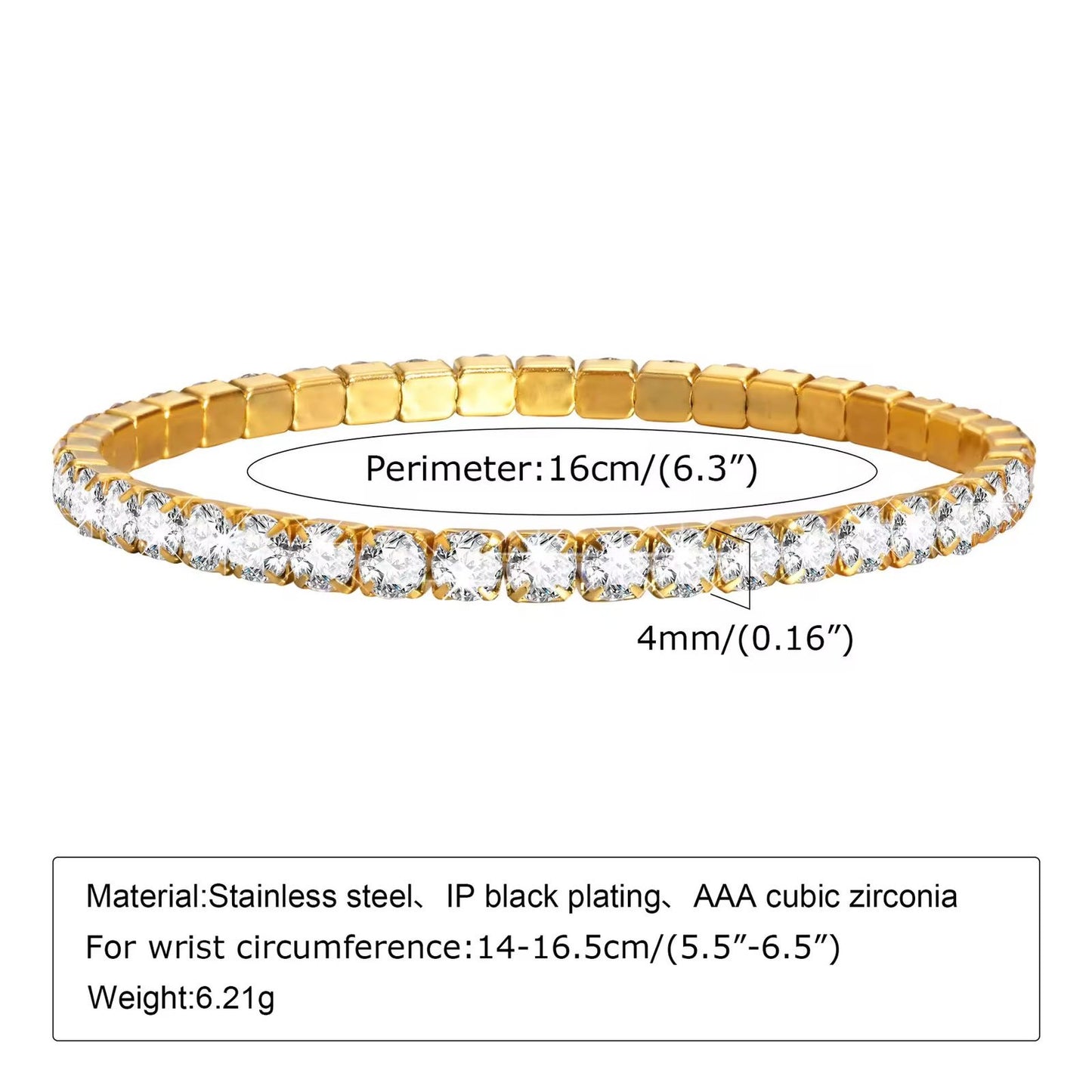 Luxe Slim Tennis Bracelet-18K | Adjustable